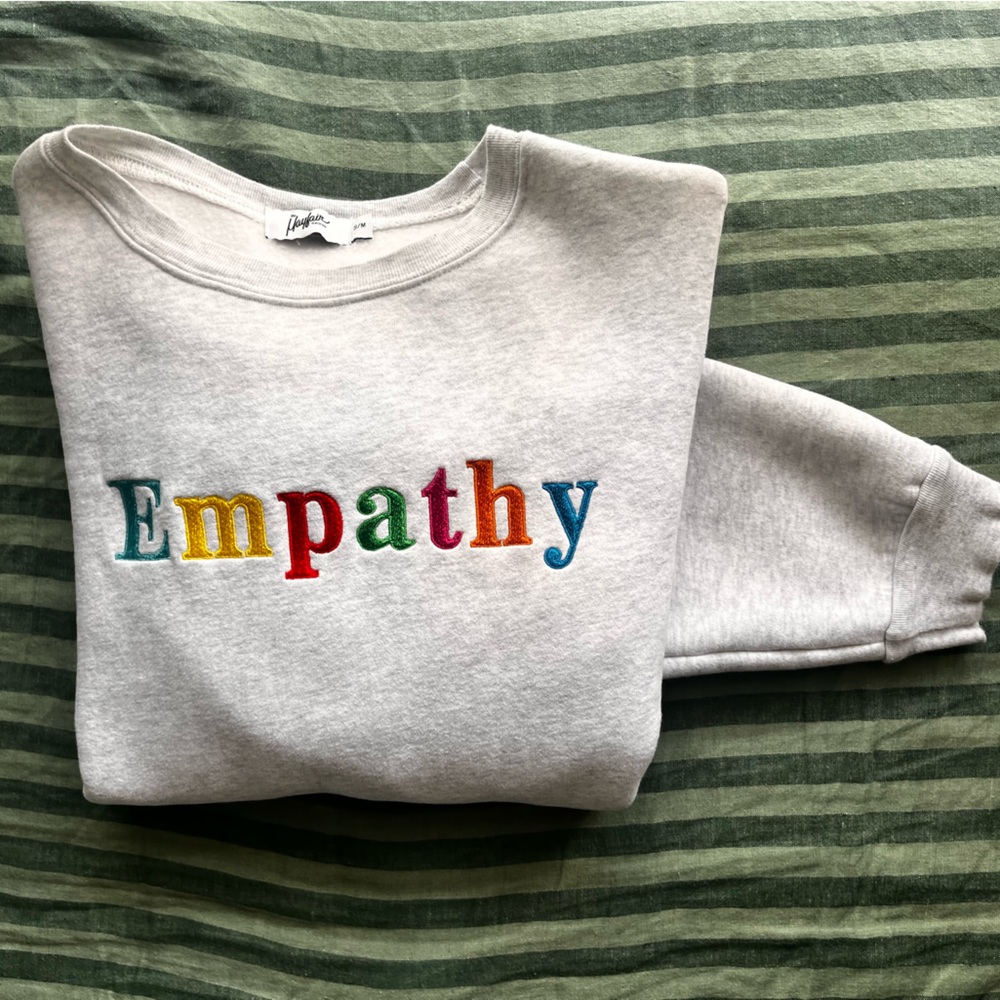 Embroidered 'Empathy' Crewneck Sweatshirt - Light Gray